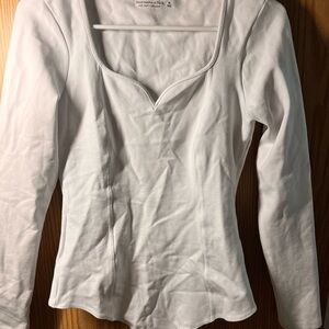 Abercrombie & Fitch Cream Fitted Long Sleeve Blouse